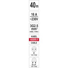 YATO Prelungitor pe tambur 40m, 16A..